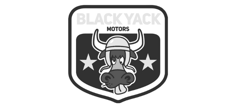 Logo de la marque Black Yack Motors, patch noir et blanc style vintage - Clients Noa Dannonay